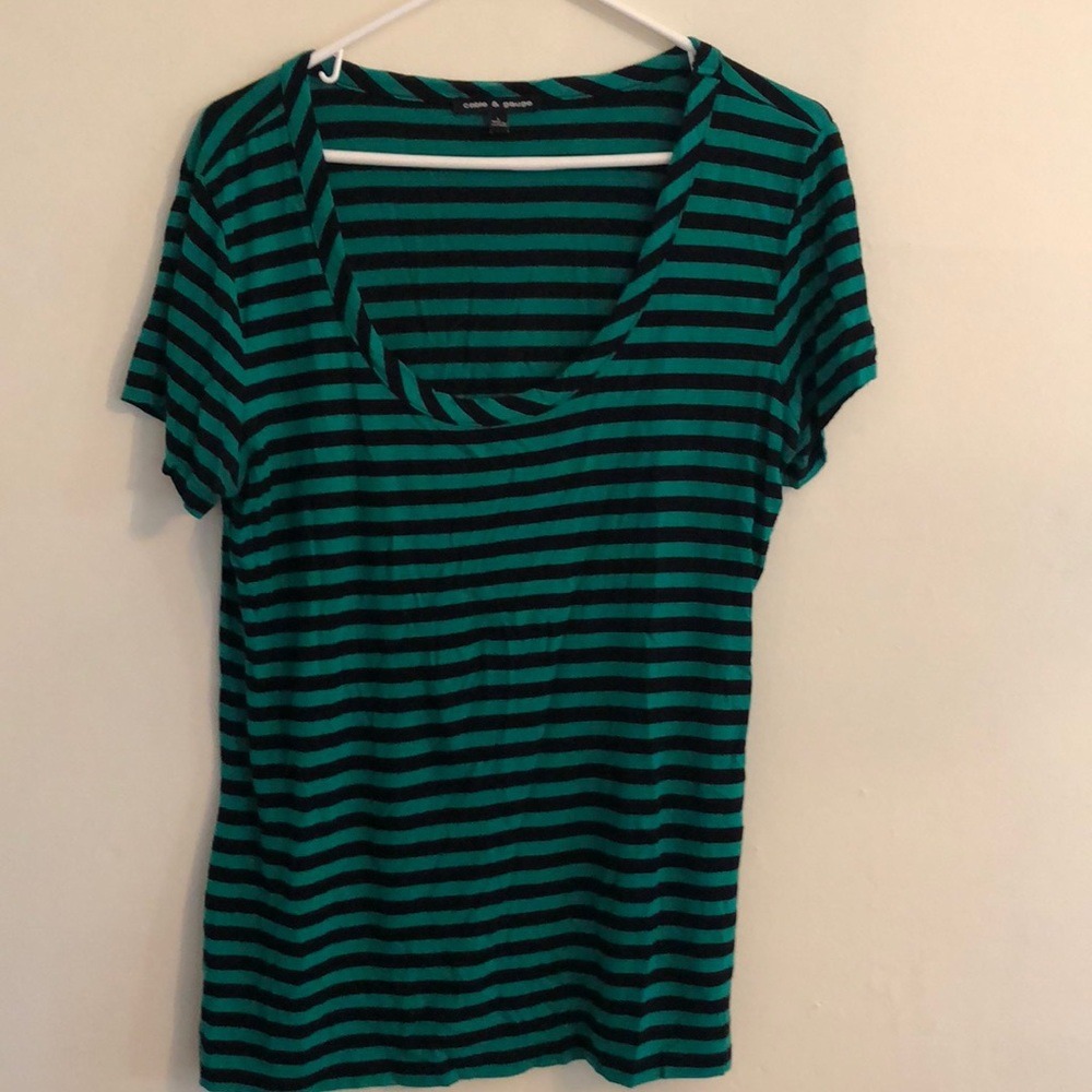 Plunge neck green and black striped knit top